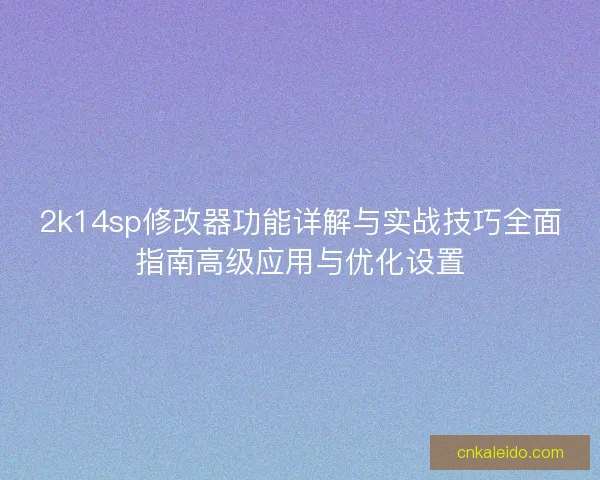 2k14sp修改器功能详解与实战技巧全面指南高级应用与优化设置
